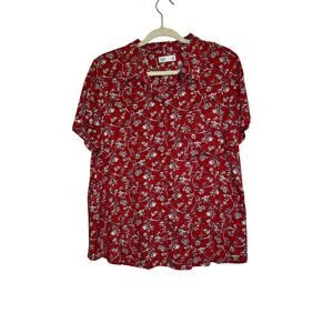 💥Croft & Barrow Red Floral Short Sleeve Button Down Blouse Petite XL